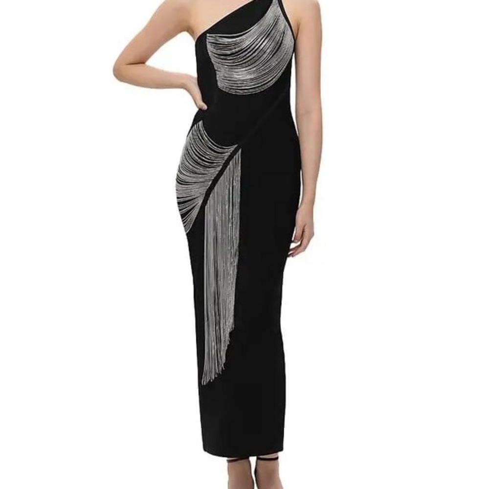 Herve Leger Black and Silver One-Shoulder Dress